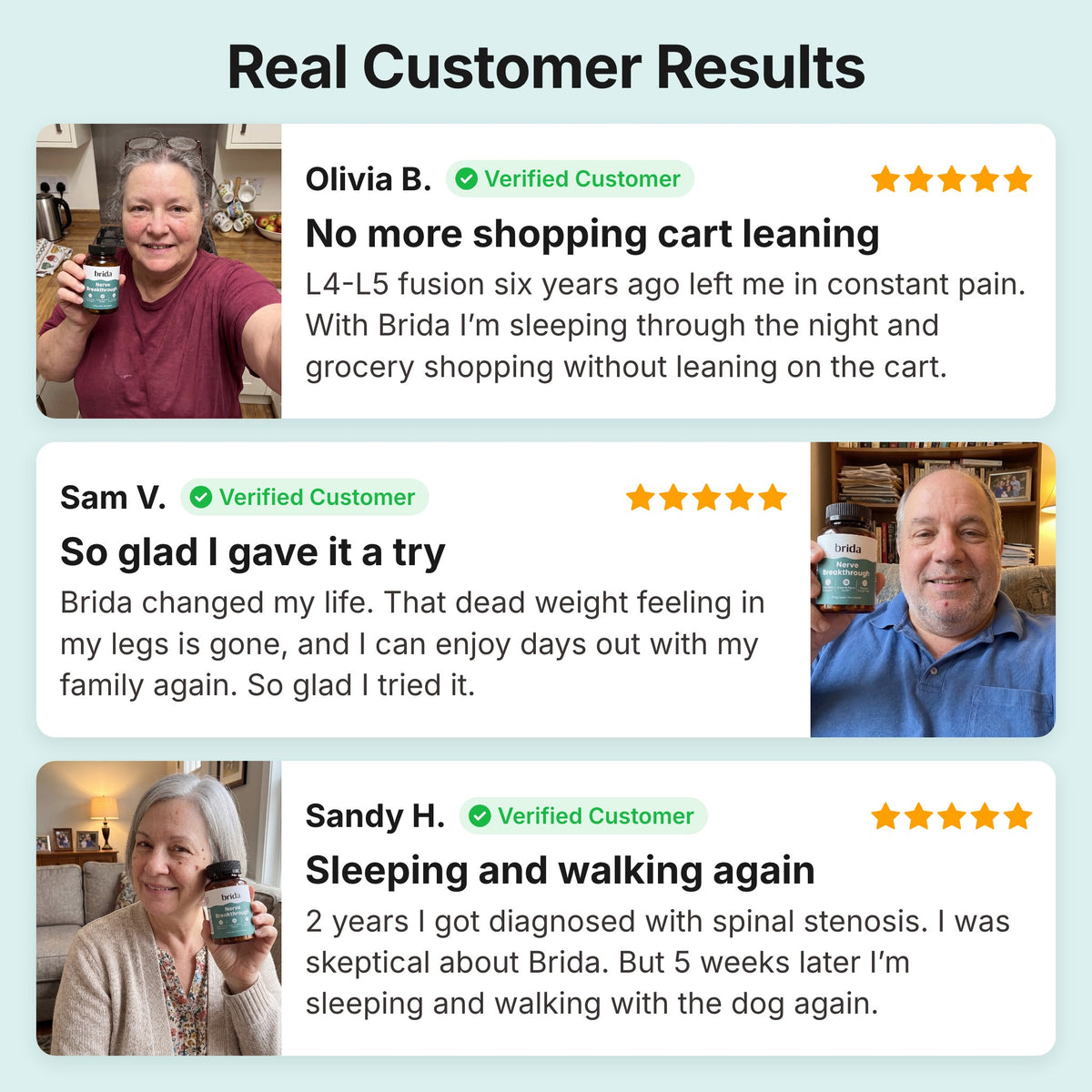 Real customer results: three verified customer reviews of Brida Nerve Breakthrough