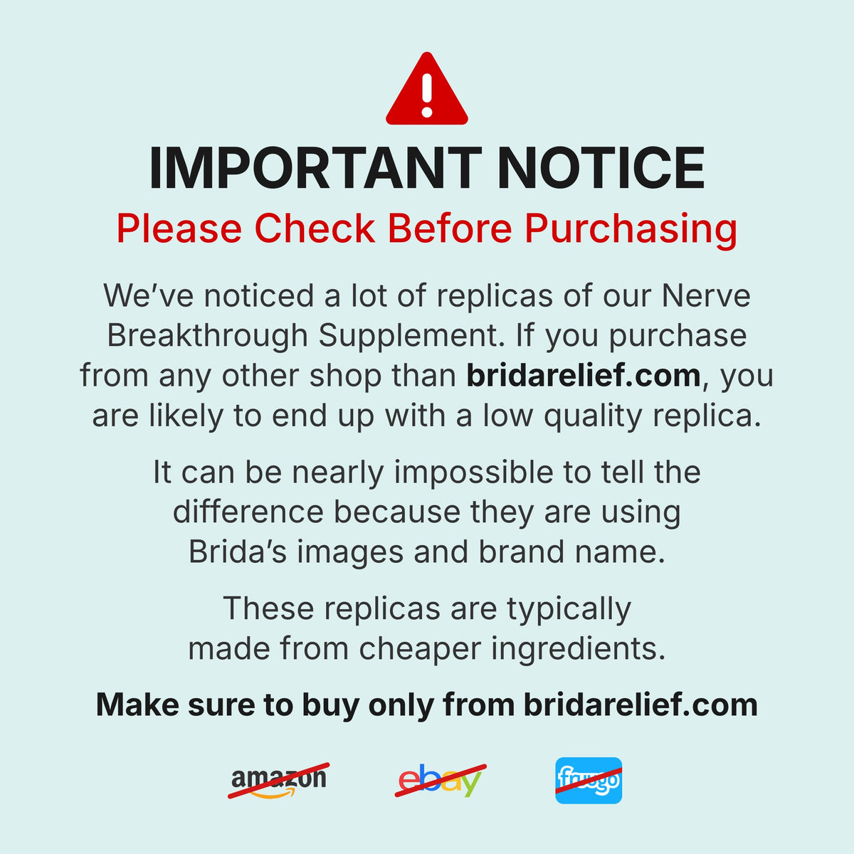 Important notice: replicas of Brida Nerve Breakthrough are sold on Amazon, eBay and Fruugo. Make sure to buy only from bridarelief.com