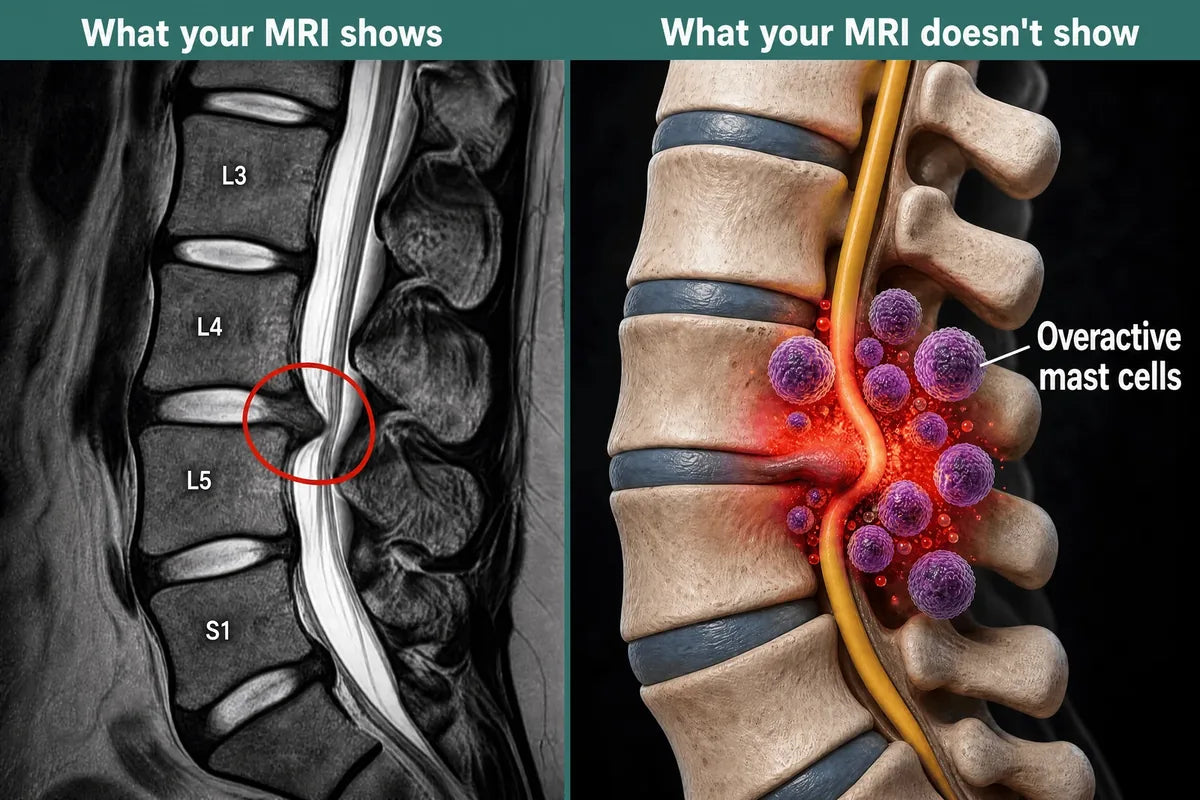 What your MRI shows next to what it doesn't show: overactive mast cells around the pinched nerve