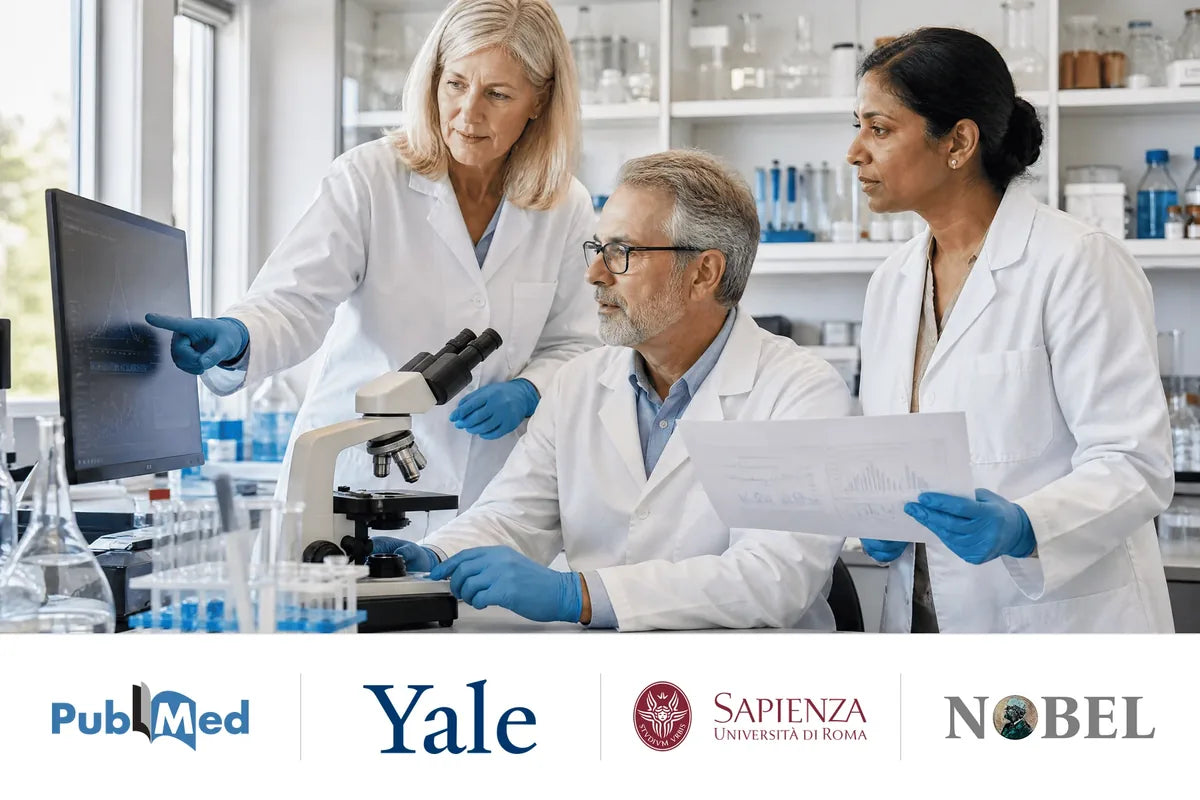 Researchers reviewing PEA study data in a lab